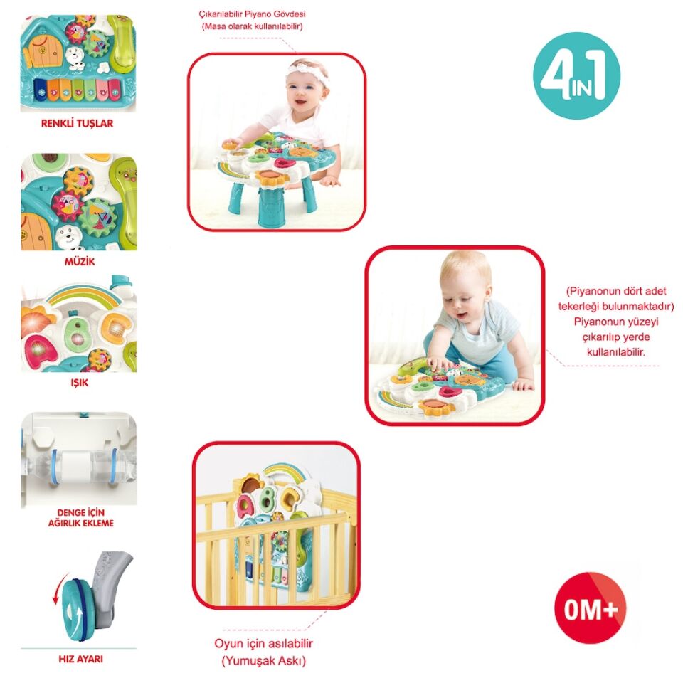 Walker Baby Piyanolu 4in1 Turkuaz Bebek Yürüteci