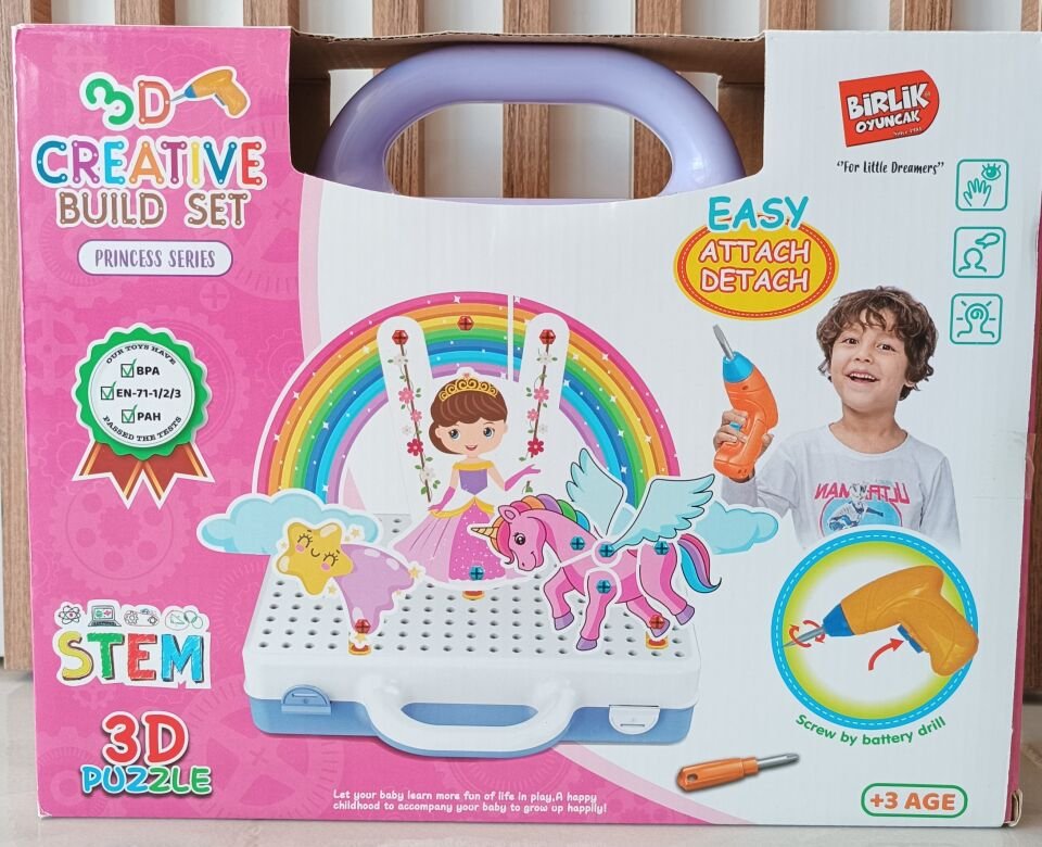 320 Parça Prenses Temalı Oyuncak Matkap Seti ile Kız-Erkek  Çocukları İçin Eğitici Zeka Geliştiren