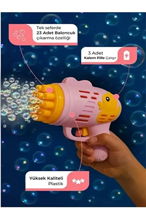Duck Baloncuk Tabancası Köpük 23 Halkalı Pilli Baloncuk Köpük Tabancası