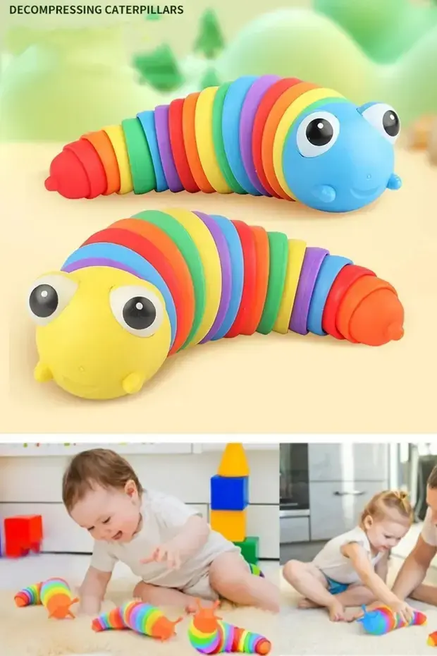 1 Adet Sevimli Tırtıl Oyuncak Stres Giderici Sevimli Rengarenk Anti Stres Solucan Sök Tak