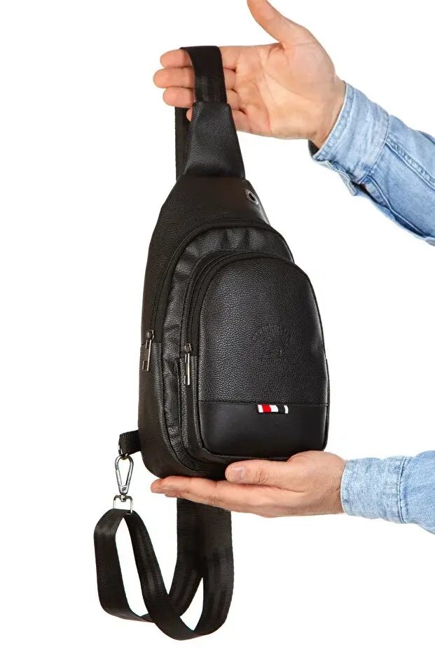 Unisex Deri Çapraz Askılı Çanta Göğüs Çanta Çift Yönlü Omuz Çanta Kulaklık Çıkışlı Bodybag Günlük