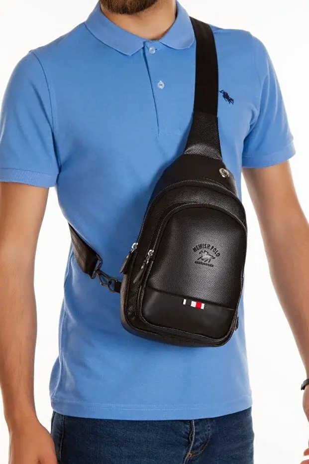 Unisex Deri Çapraz Askılı Çanta Göğüs Çanta Çift Yönlü Omuz Çanta Kulaklık Çıkışlı Bodybag Günlük