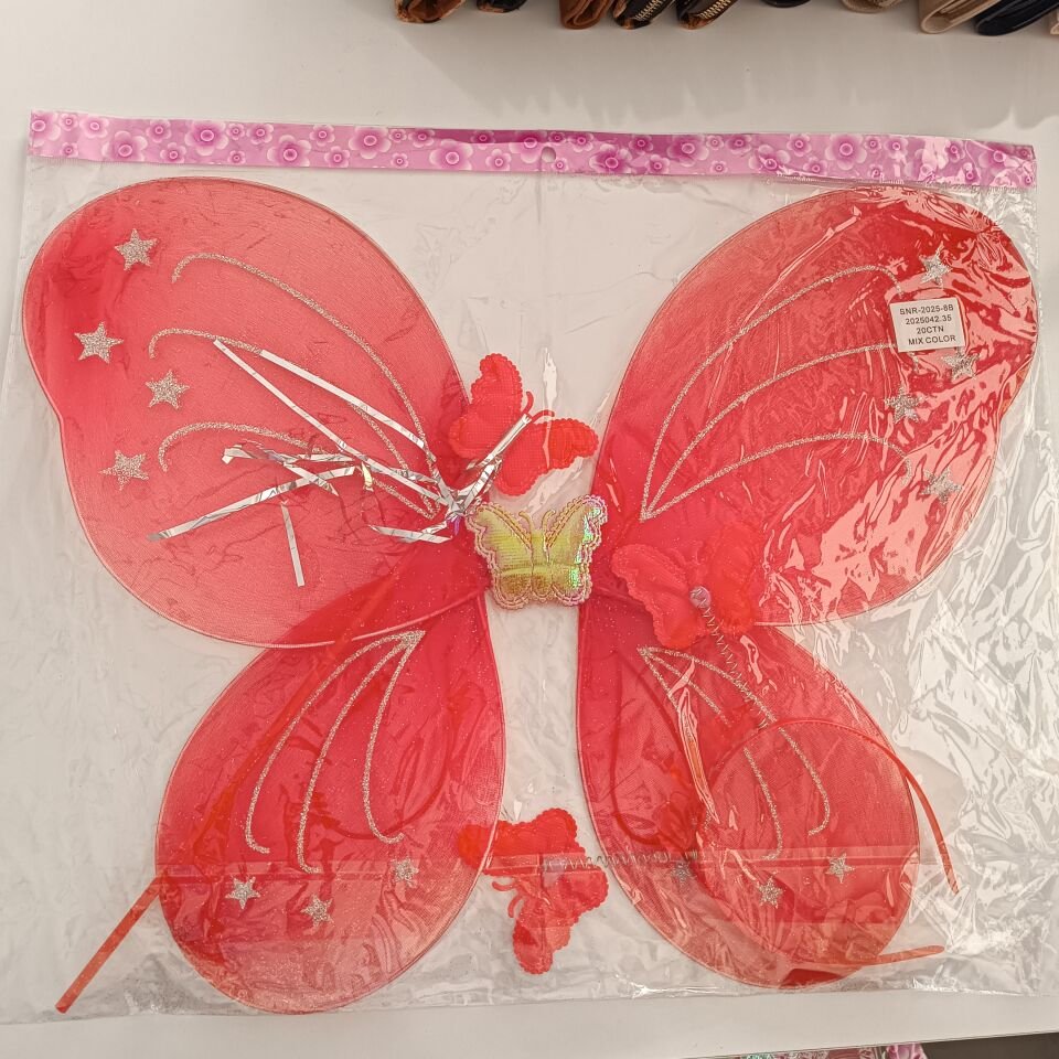 Pembe Renk Kelebek Kanat Set 50 Cm Kanat Asa Taç 3 Lü Set