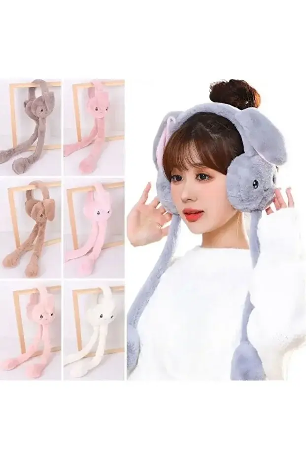 Peluş Tavşanlı Oynar Kulaklı Hareketli  Sesli Kulaklık