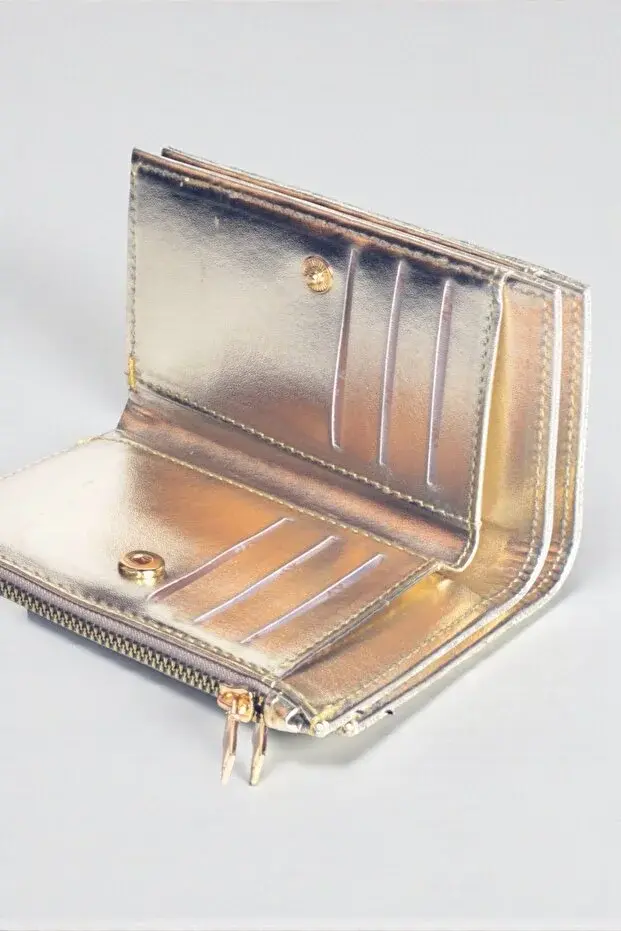 Simli Fermuarlı Kadın Cüzdan – Fermuarlı Bozuk Para Gözlü, İnce Model